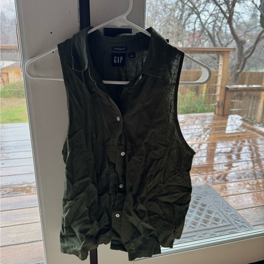 Gap green linen sleeveless tank top